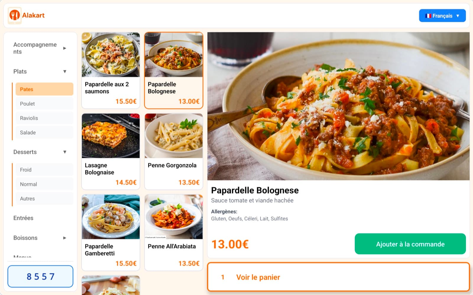 Menu tablette à table